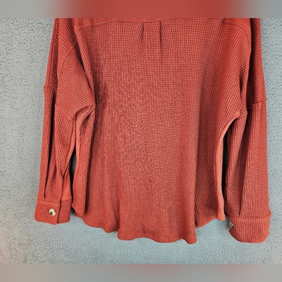 Saukole Womens Orange Long line Over Shirt Sz L Front Pockets Front Button down - Picture 14 of 14
